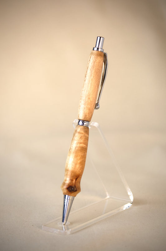 Hero Quill: Curly Maple w Small Knot | Silver Hardware