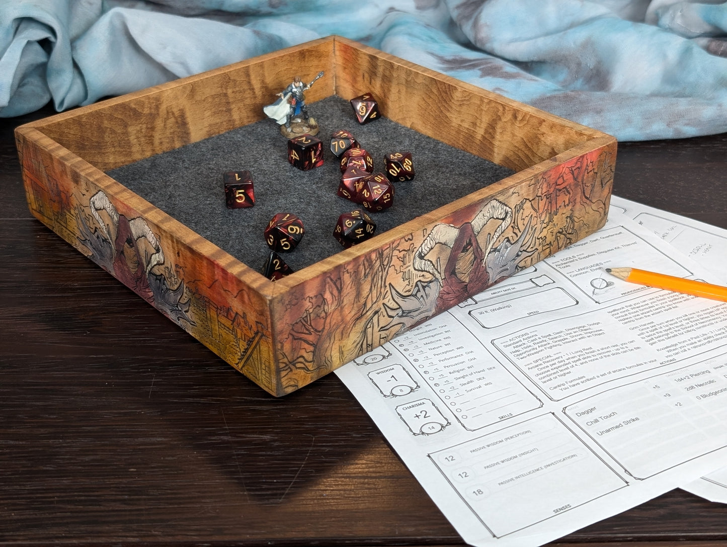 Dice Tray |  Demon Lord Mosaic | Maple | Large Dice Rolling Tray