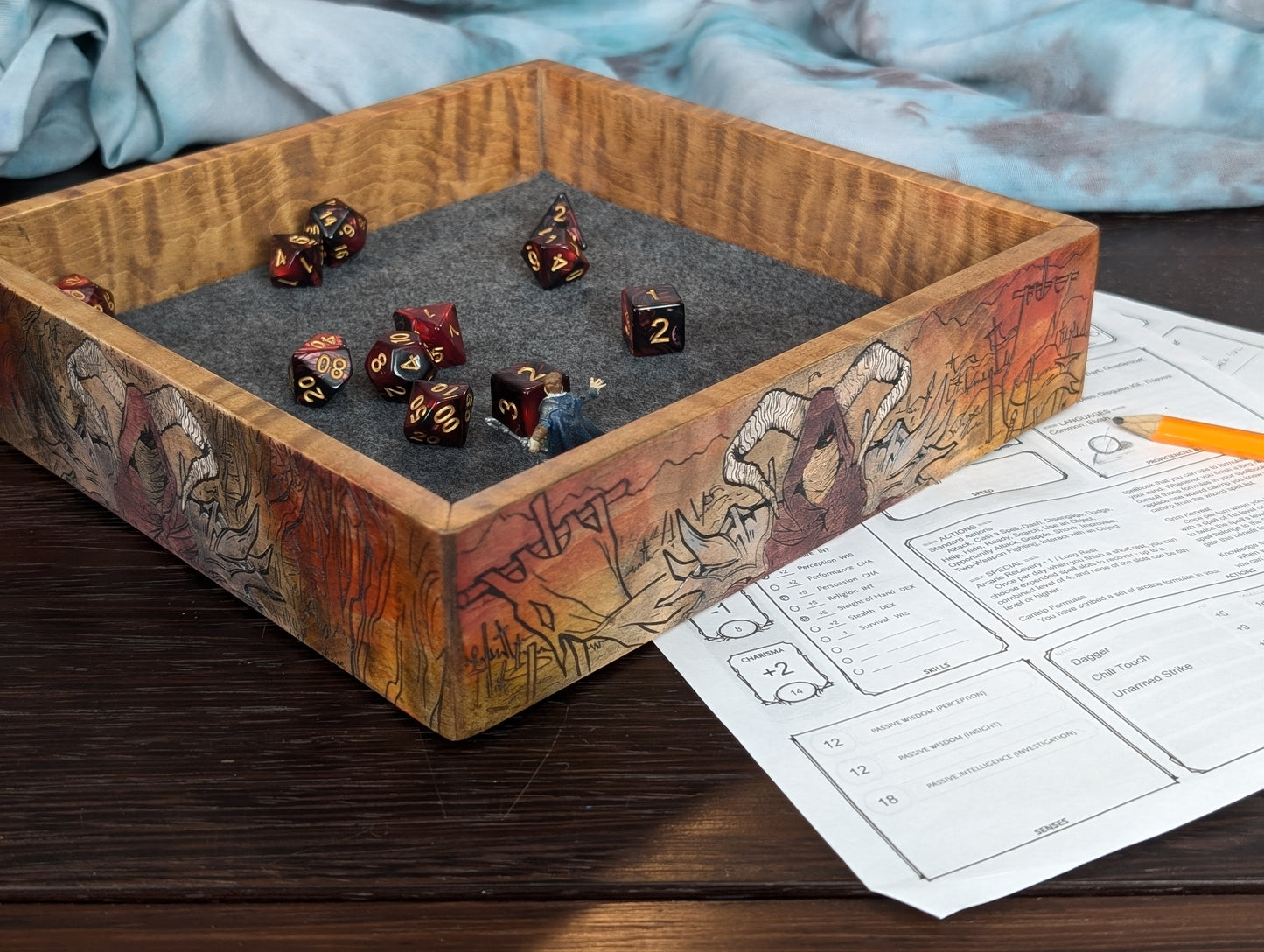 Dice Tray |  Demon Lord Mosaic | Maple | Large Dice Rolling Tray