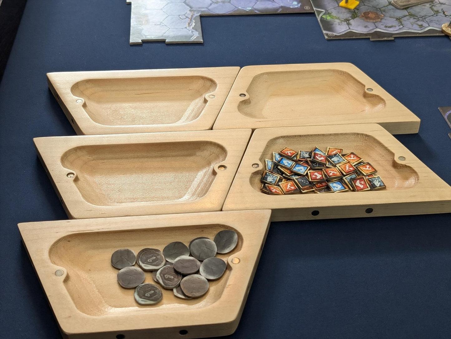 Curly Maple  Table Tiles Bowls | Set of 5 Wooden Magnetic Board Game Organizer