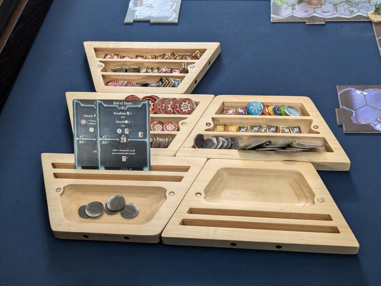 Curly Maple Table Tiles | Set of 5 Wooden Magnetic Board Game Organizer